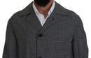 Gray Wool Plaid Long Trench Coat Jacket Trench Coat Jacket