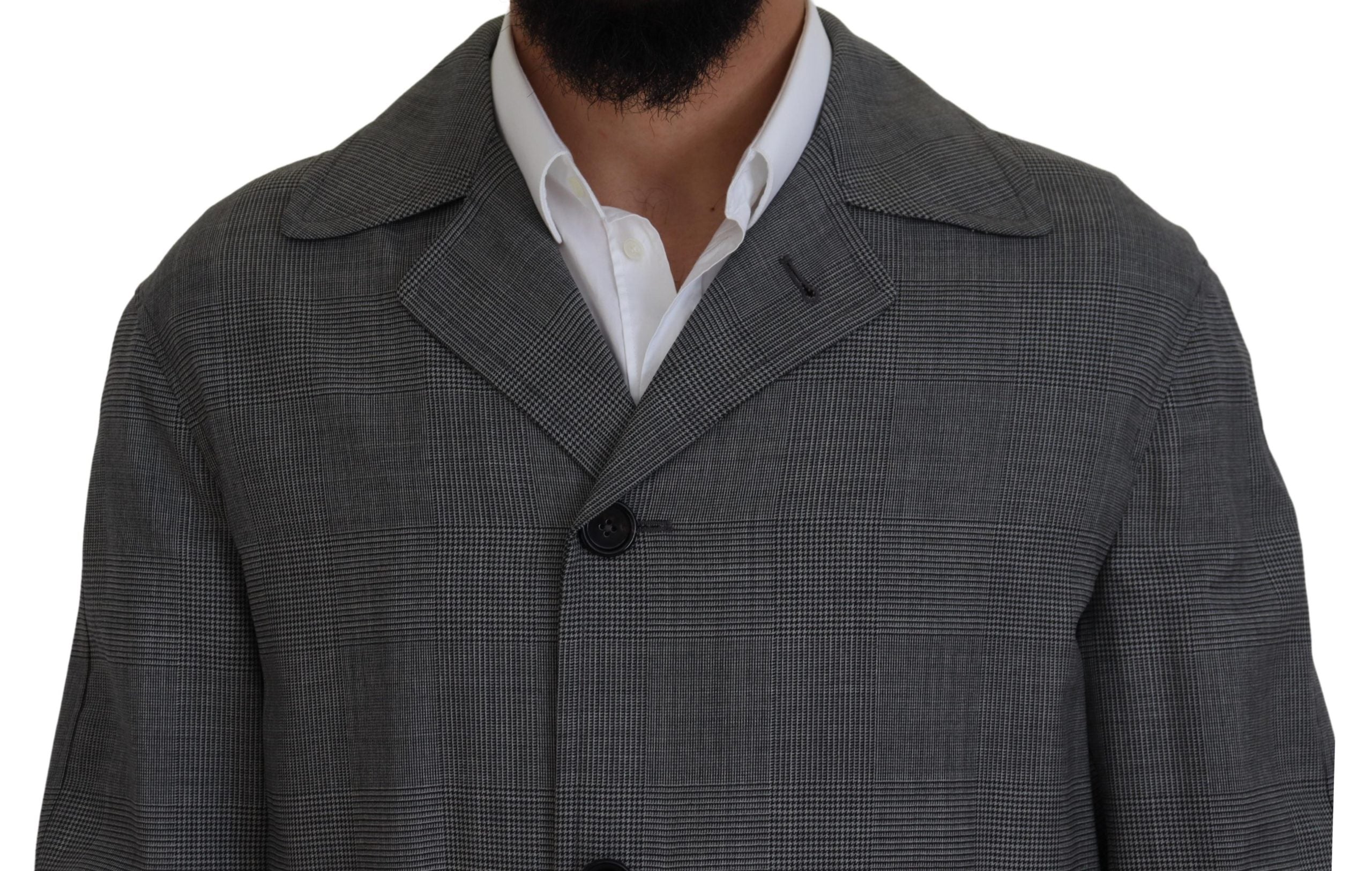 Gray Wool Plaid Long Trench Coat Jacket Trench Coat Jacket