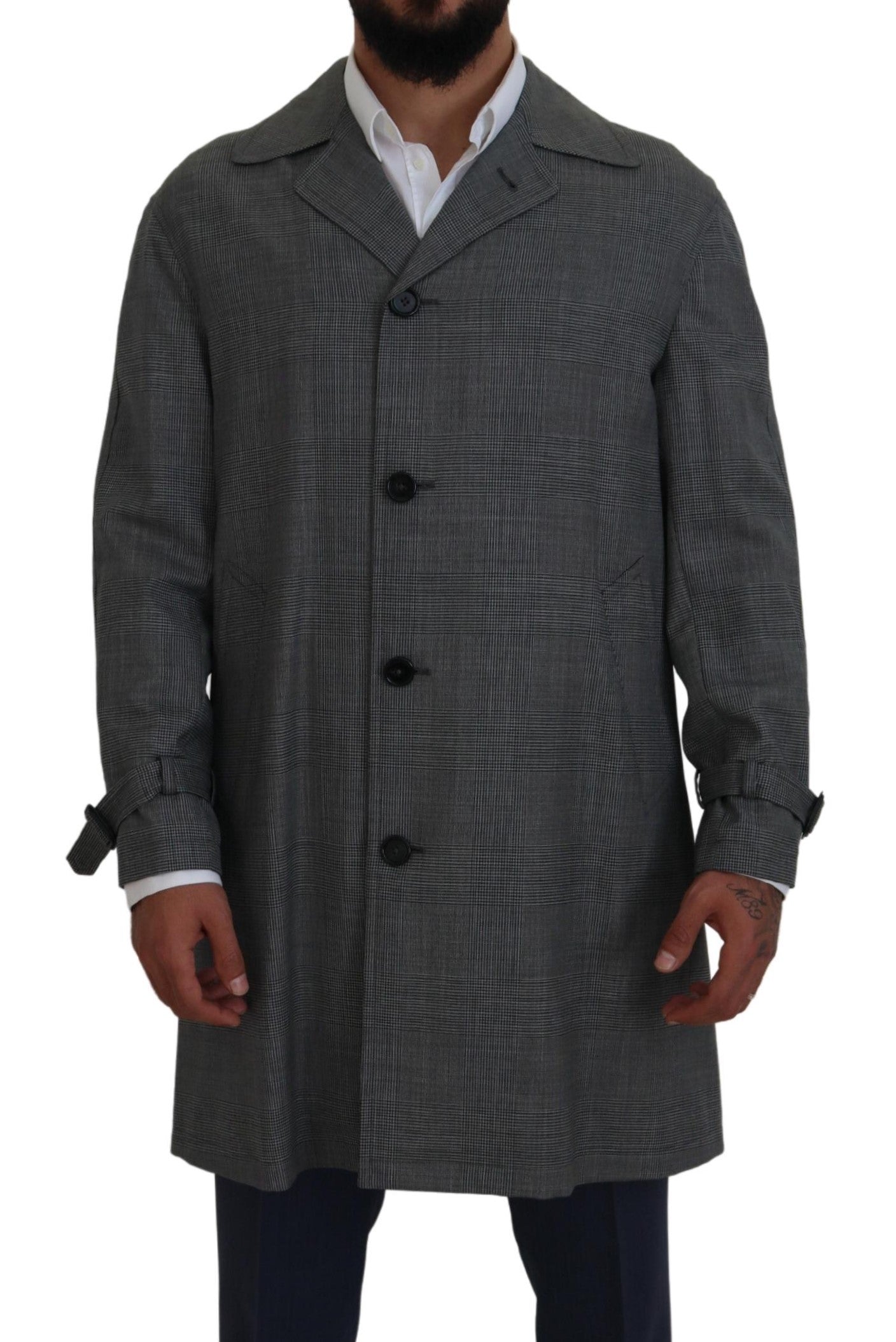 Gray Wool Plaid Long Trench Coat Jacket Trench Coat Jacket
