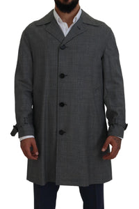 Gray Wool Plaid Long Trench Coat Jacket Trench Coat Jacket