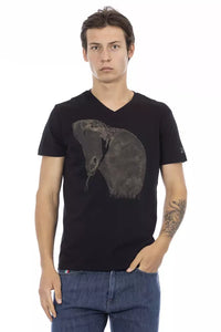 Black Cotton Men's V-Neck T-Shirt