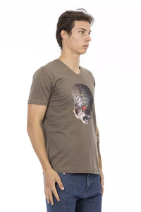 Brown Cotton Men's V-Neck T-Shirt