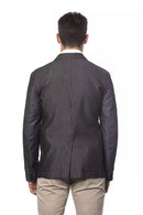 Gray Cotton Men Single Breasted Blazer