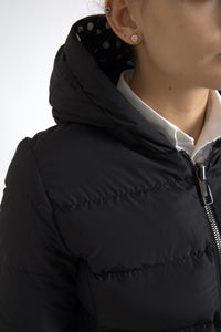 Black Polyester Hooded Reversible Jacket