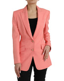 Pink Polyester Single Breasted Blazer Jacket