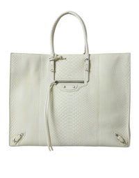 White Yellow Exotic Skin Leather Shopping Tote PAPIER Bag