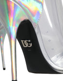 Silver Iridescent PVC Pointed Short Boots Shoes