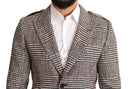 Gray Check Plaid Long Trench Coat Jacket