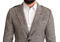 Gray Check Plaid Long Trench Coat Jacket