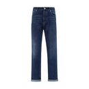 Blue Cotton Straight-Leg Jeans