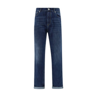 Blue Cotton Straight-Leg Jeans