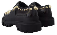 Black Leather Trekking Derby Embellished Shoes