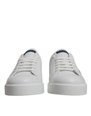 White Blue Leather Logo Low Top Sneakers Shoes