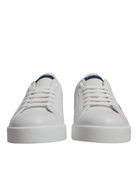 White Blue Leather Logo Low Top Sneakers Shoes
