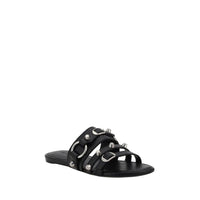 Black Calf Leather Bos Taurus Flat Sandals