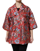 Red Floral Jacquard Button Down Coat Jacket