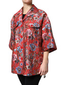 Red Floral Jacquard Button Down Coat Jacket