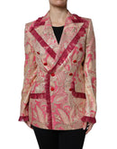 Pink Gold Jacquard Nylon Coat Blazer Jacket