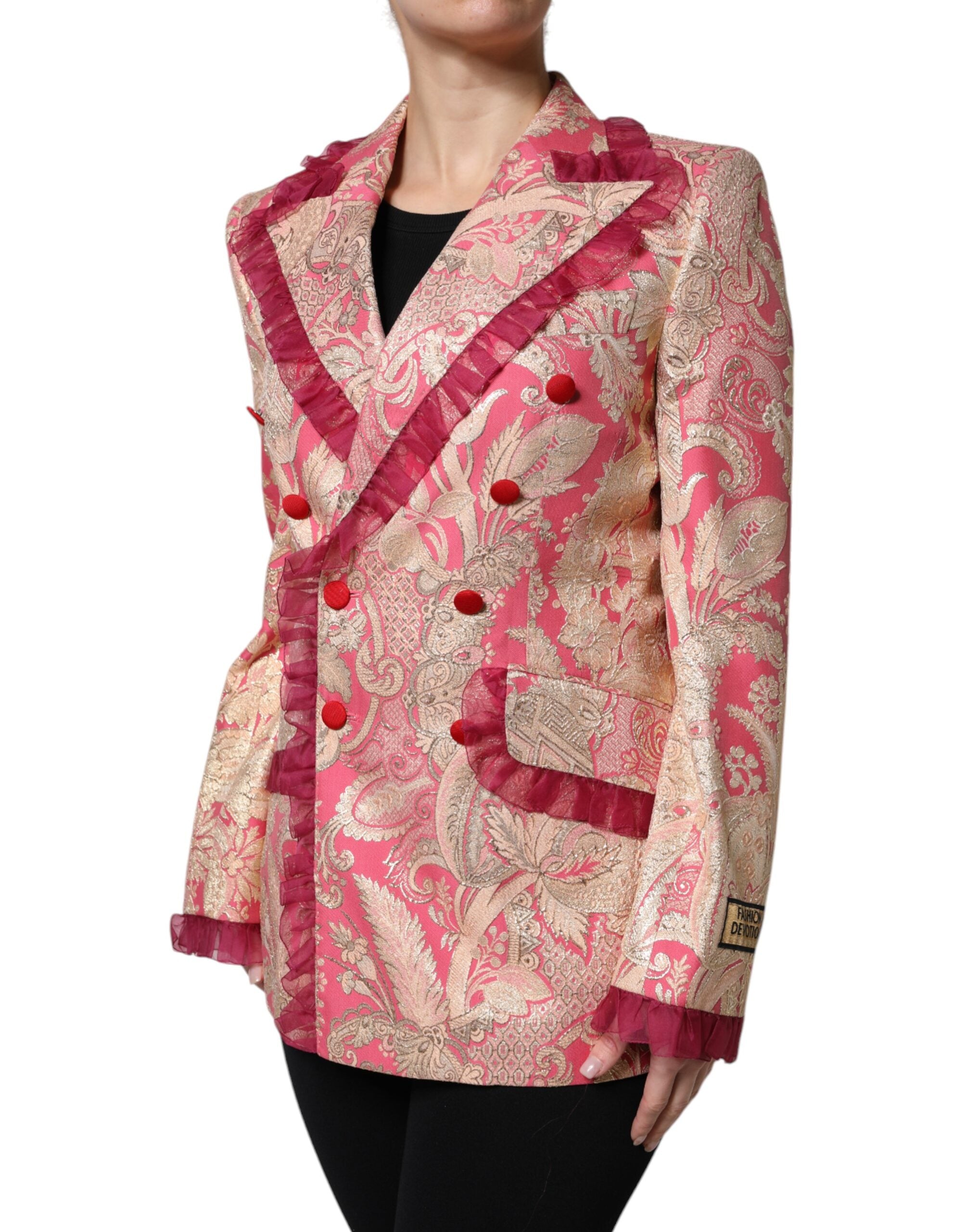 Pink Gold Jacquard Nylon Coat Blazer Jacket