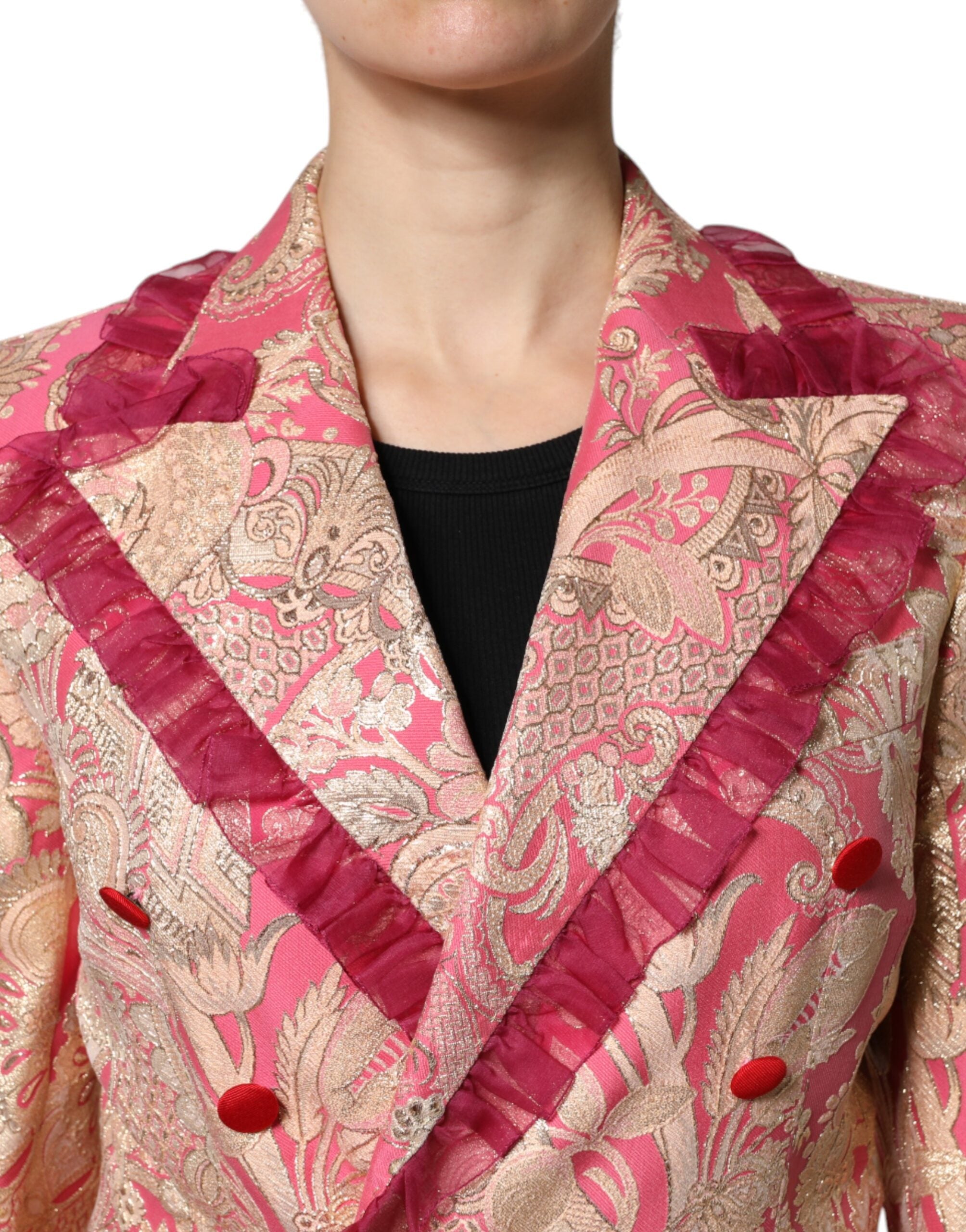 Pink Gold Jacquard Nylon Coat Blazer Jacket