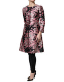 Pink Black Floral Brocade Trenchcoat Jacket