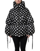 Black White Polka Dot Full Zip Puffer Jacket