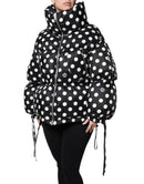 Black White Polka Dot Full Zip Puffer Jacket