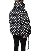 Black White Polka Dot Full Zip Puffer Jacket