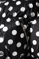 Black White Polka Dot Full Zip Puffer Jacket