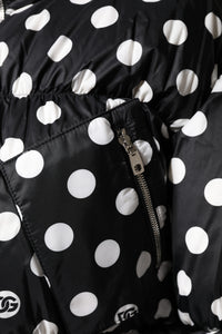 Black White Polka Dot Full Zip Puffer Jacket