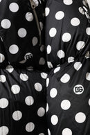 Black White Polka Dot Full Zip Puffer Jacket