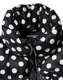 Black White Polka Dot Full Zip Puffer Jacket