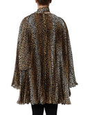 Brown Leopard Print Scarf Collared Chiffon Dress