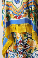 Multicolor Majolica Kaftan Short Sleeves Maxi Dress
