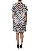 White Polka Dotted Silk Blend A-line Dress
