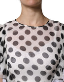 White Polka Dotted Silk Blend A-line Dress