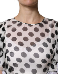 White Polka Dotted Silk Blend A-line Dress