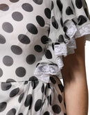White Polka Dotted Silk Blend A-line Dress