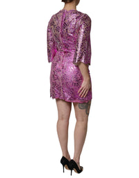 Metallic Fuchsia Floral Sheath Mini Dress