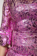 Metallic Fuchsia Floral Sheath Mini Dress