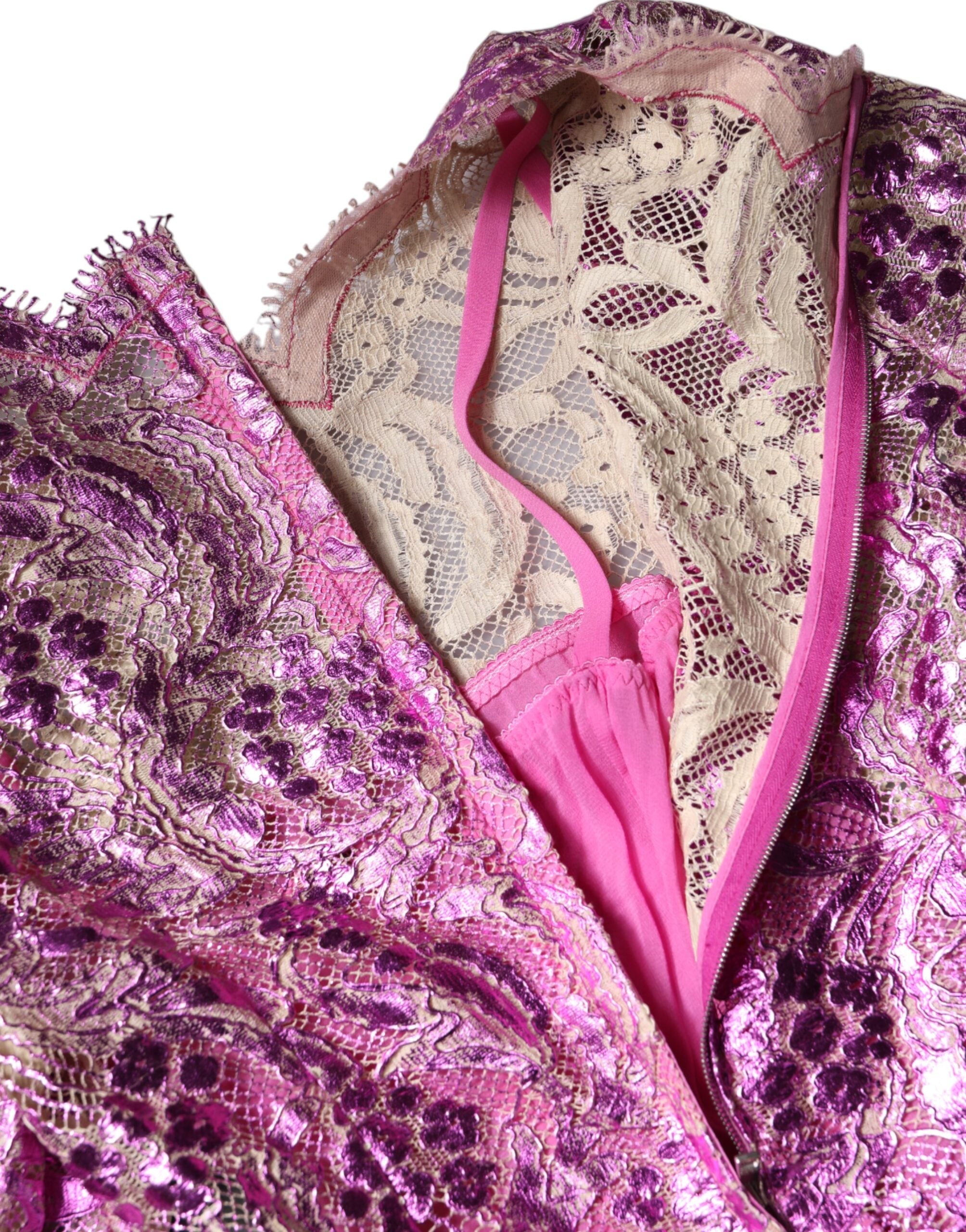 Metallic Fuchsia Floral Sheath Mini Dress