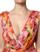 Multicolor Floral Silk V-neck Chiffon Dress