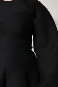 Black Cotton Long Sleeves A-line Mini Dress