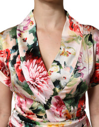 Multicolor Floral Short Sleeves Sheath Midi Dress
