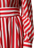White Red Stripes Long Sleeves Midi Dress