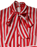 White Red Stripes Long Sleeves Midi Dress