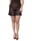 Brown Floral Brocade Mid Waist Mini Short