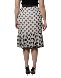 White Black Polka Dots Knee Length Skirt