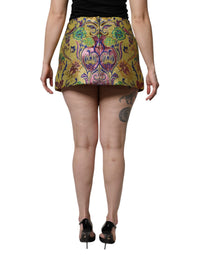 Multicolor Floral Jacquard Mid Waist Mini Skirt