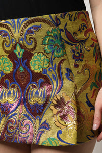 Multicolor Floral Jacquard Mid Waist Mini Skirt